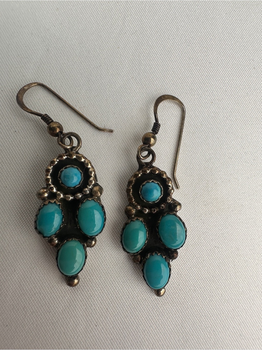 Vintage L. Yazzie Sterling Silver Turquoise Cluster Dangle Earrings Signed 6.13g